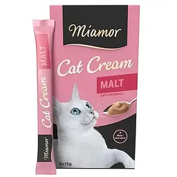Рідкі ласощі для котів Miamor Cream Malt МІАМОР Мальт для виведення шерсті крем 6 шт по 15 г