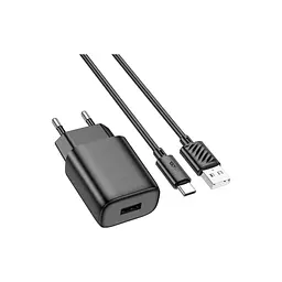 Зарядний пристрій HOCO C134A USB + кабель USB-A — USB-C 2.4 А чорний (6942007621359) - мініатюра 1