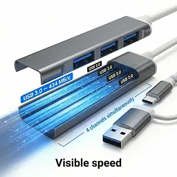 Алюмінієвий USB-хаб 4 порти 1×USB 3.0 + 3×USB 2.0 з підключенням Type-A і Type-C (графітовий) - мініатюра 8