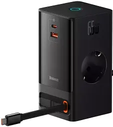 МЗП Baseus Power Combo Digital Power Strip 2AC+USB+Type-C+Retractable-C 65W with 1.5m Power Cord PSLR000301 Black - мініатюра 2