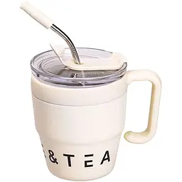 Термочашка Coffee &amp; Tea 480 мл з трубочкою і подвійним відкриванням, білий Yiwu HP-14-23BE - мініатюра 2