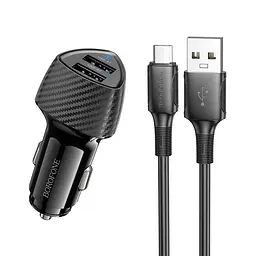 Адаптер автомобільний BOROFONE Solid dual-port car charger Micro USB Set BZ31A |2USB, 17W/3.4A Max|