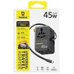 Мережевий універсальний перехідник AG11 45W with retractable cable (2USB-A/1C/1Socket) (E0307F) Baseus teh0029669 - мініатюра 2