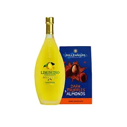 Набір: Лікер Bottega Limoncino 30% 0.7 л + Цукерки Millennium мигдаль у чорному трюфелі 100 г