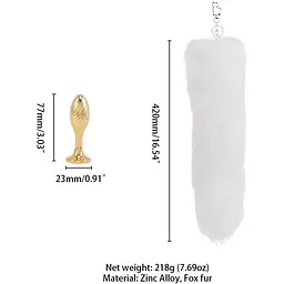Металева анальна пробка Лисячий хвіст Lockink Sevanda White Fox-Tail Anal Pear-shape Plug - мініатюра 7