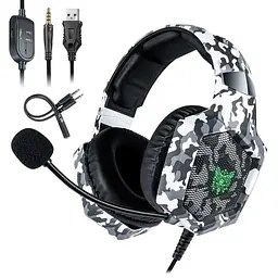 Дротова ігрова гарнітура Onikuma Gaming with LED K8, USB, 3.5mm, 2.2m, Camouflage-White - мініатюра 7