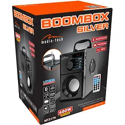 Акустична система 1.0 Media-Tech 15W, Bluetooth/FM/AUX/SD/USB/пульт/BOOMBOX, срібна мембрана, чорна - мініатюра 5