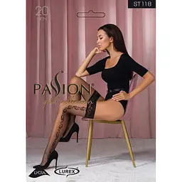 Панчохи Passion ST118 1/2 black, на ажурній силіконовій резинці, з бічним вертикальним малюнком - мініатюра 3