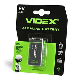 Батарейка лужна Videx 6LR61/9V (Крона) 1шт BLISTER VIDEX (23235-000)