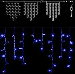 Гірлянда вулична Бахрома 5 м 120 Led (на білому дроті, з перехідником) Синя - мініатюра 2