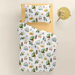 Дитяча постільна білизна в ліжечко FOREST ANIMALS CS5, зелений (AnimalsCamping_Honey110x160_140) - мініатюра 2