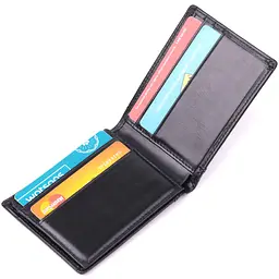 Невеликий чоловічий гаманець без застібки з натуральної шкіри Vintage s_15097 чорний - мініатюра 5