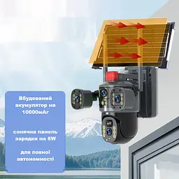 Вулична 4G камера T64-G 15Мп з 3 лінзами сонячна панель зарядки акумулятор 10000мАг PIR сенсор руху - мініатюра 4