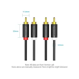 Кабель мультимедійний 2xRCA M to 2xRCA M 1.5m black Vention (BCMBG) - мініатюра 2