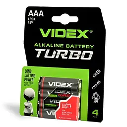 Батарейка VIDEX TURBO LR03 (AAA) blister 4 (4/40/720)