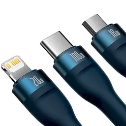Кабель Baseus Flash Series Ⅱ 3-in-2 Cable USB+Type-C to MicroUSB+Lightning+Type-C 100W 1.2m CASS030103 Blue - мініатюра 3