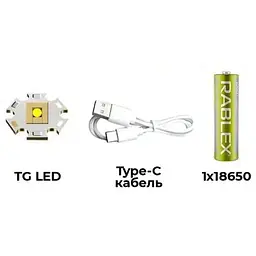 Ручний ліхтар RB-289 із зумом TG LED Type-C 18650 - мініатюра 5