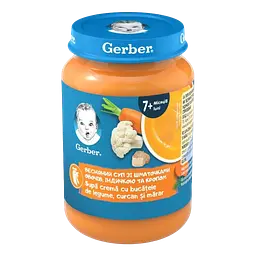 Набір пюре Gerber : овоче - м'ясне від 7 міс зі шматочками Овочі з куркою 190 г + овоче-м'ясне  від 7місюВесняний суп зі шматочками овочів, індичкою та кропом  190 г +  рибно-овочеве від 6 міс  Риба з картоплею, цукіні та броколі  190 г - мініатюра 3
