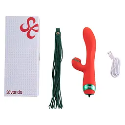 Вібратор-кролик з пульсацією та флогером LOCKINK SEVANDA Whip Vibrating Massage Wand, червоно-зелений - мініатюра 9