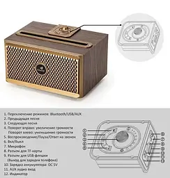 Портативная колонка ретро Kisonli G1 Bluetooth 1500mAh 20Вт с подставкой для телефона - мініатюра 5