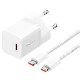 МЗП Baseus GaN5 Fast Charger (mini) 30W (1USB-C) + кабель Type-C to Type-C (P10110902) Moon White