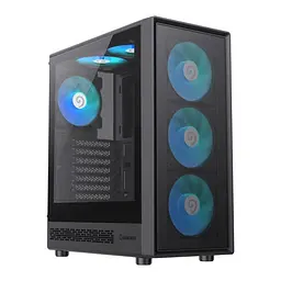 Корпус GameMax Storm 2 AB, Black, без БЖ, Midi Tower, ATX / Micro ATX / Mini-ITX, 1xType-C / 1xUSB 3.0 / 1xUSB 2.0, макс. CPU - 155 мм / VGA - 330 мм, 6x120 мм Blue LED, бічна панель із загартованого скла, хаб Fan x6