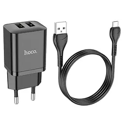 Комплект зарядний Hoco N25 Maker (2 USB) + Кабель MicroUSB чорні 6931474782113 - мініатюра 5