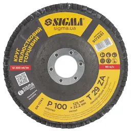 Круг зачистний Sigma пелюстковий торцевий Т29 (конічний) ZA 125мм P100 (9173551) - мініатюра 2
