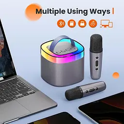 Портативна караоке-машина Bluetooth з 3 вбудованими динаміками та 2 мікрофонами - мініатюра 3