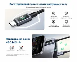 Кабель UGREEN L541 USB-C - USB-C PD 3.1 240 Вт з дисплеєм 2 м чорний (55816) - мініатюра 5