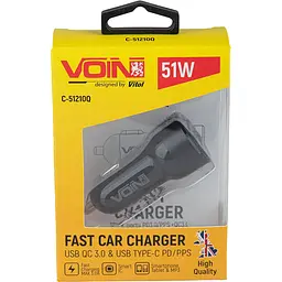 Автомобільний зарядний пристрій Voin 51W, 1USB QC3.0 18W + 1PD 33W 12/24V (C-51210Q) - мініатюра 5