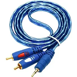 Кабель-перехідник звуковий 3.5 мм M - 2xRCA M 5 м синій (S0706)