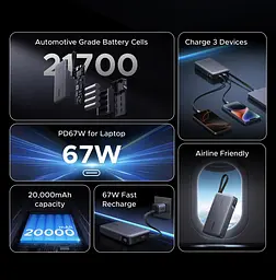 Потужний Повербанк для Ноутбука Ugreen 20000 65W з вбудованим Type C PD 3.0 QC 67W та швидкою зарядкою 20 вольт - мініатюра 5