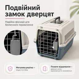 Переноска для котів і собак до 12 кг 48×32×30 - вентильована з комплектом (підвісна миска та пластикова підлога) KT8002002 - мініатюра 7