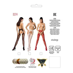 Еротичні колготки-бодістокінг Passion S014 red імітація панчох у сіточку та пояси S/M/L - мініатюра 5