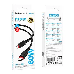 Кабель синхронізації Borofone BX110 Premium 60W/3A Type-C to Type-C 1м Black (37238_3611052) - мініатюра 3