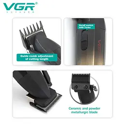 Машинка для стрижки VGR V-003 акумуляторна Professional Turbo 6 Золотий насадок з Чорним 5 Вт - мініатюра 5