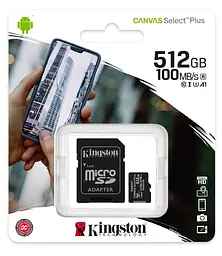 Карта пам'яті Kingston microSDXC Canvas Select Plus 512GB Class 10 UHS-1 + SD адаптер [SDCS2/512GB] [67352] - мініатюра 3