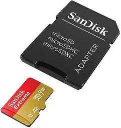 Карта пам'яті Sandisk 128GB microSD C10 UHS-I U3 R190/W90MB/s Extreme V30 + SD (SDSQXAA-128G-GN6MA) - мініатюра 2