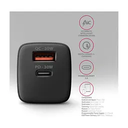 Зарядний пристрій AXAGON 1xUSB QC4.0 + 1xUSB-C PD30W PPS black (ACU-PQ30) - мініатюра 6