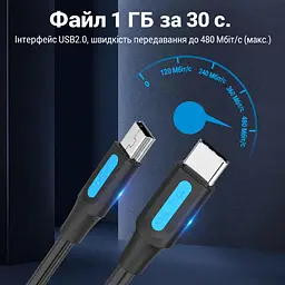 Кабель Vention COWBH USB-C - Mini-USB 2 м чорний (COWBH) - мініатюра 4