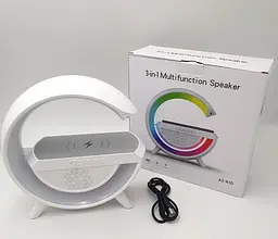 Настільна смарт лампа акумуляторна RGB нічник 3-in-1 з бездротовою зарядкою 15W та Bluetooth колонкою 5W Multifunktion Speaker UKC AS-K10 біла