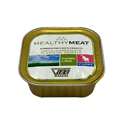 Монопротеїновий вологий корм для цуценят схильних до алергії Healthy Meat, з кроликом та рисом, 150 г