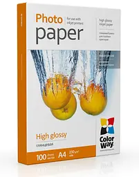 Фотопапір ColorWay, глянсовий, A4, 230 г/м², 100 арк (PG230100A4)