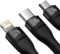 Кабель Baseus Flash Series Ⅱ One-for-three Fast Charging Data Cable USB to Lightning+Type-C+MicroUSB 100W 1.2m CASS030001 Black - мініатюра 3