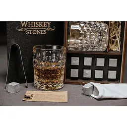 Подарунковий набір Whiskey Stones камені для віскі у дерев'яному пеналі 8 шт. + 2 склянки Bohemia Diamond + щипці + мішечок - мініатюра 4