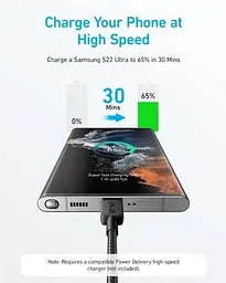 Кабель Anker 322 USB-C - USB-C, 0.9 м, Чорний (A81F5G11) - мініатюра 2