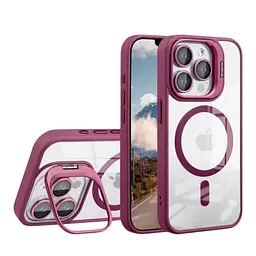 Чохол із підставкою MagSafe TPU PC Metal Stand Case Apple iPhone 15 Pro Plum