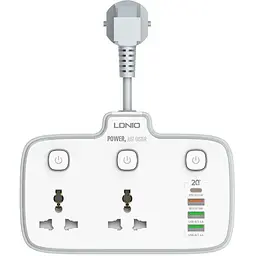 Подовжувач мережевий LDNIO SC2413 3USB/1Type-C, 3Sockets. QC/PD, 20W/10A, EU Plug