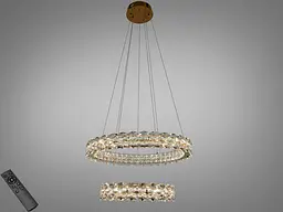 Підвісна LED люстра Diasha 7895/600+400S-gold з кришталем, золото, 54 W, з пультом, освітлення 10-18 м2
